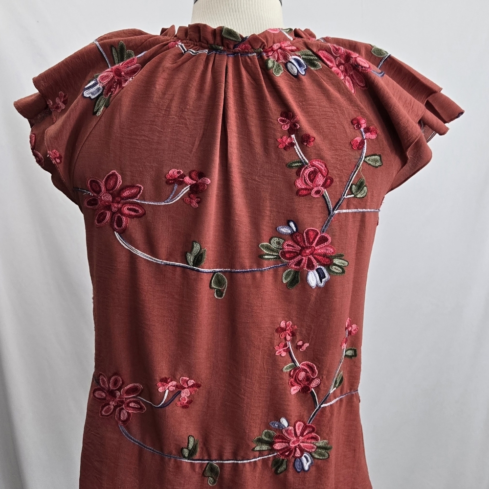 Luna Rae Orange Embroidered Floral Sleeveless Ruffle Layer Top Size Medium - Picture 2 of 8